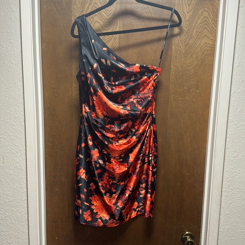 Maggy London One Shoulder Satin Dress (size 8)